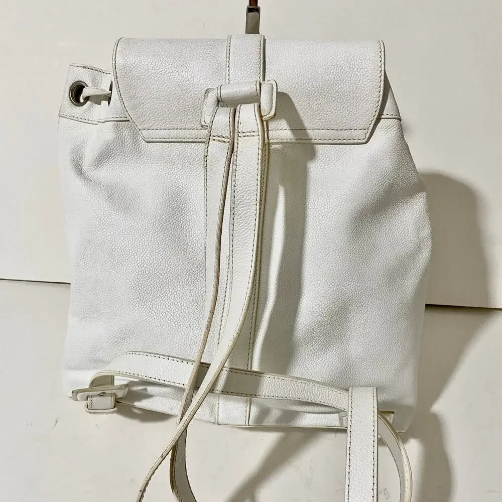 Chanel CC Caviar Leather Vintage Large White Backpack Travel Bag Carryall 90's